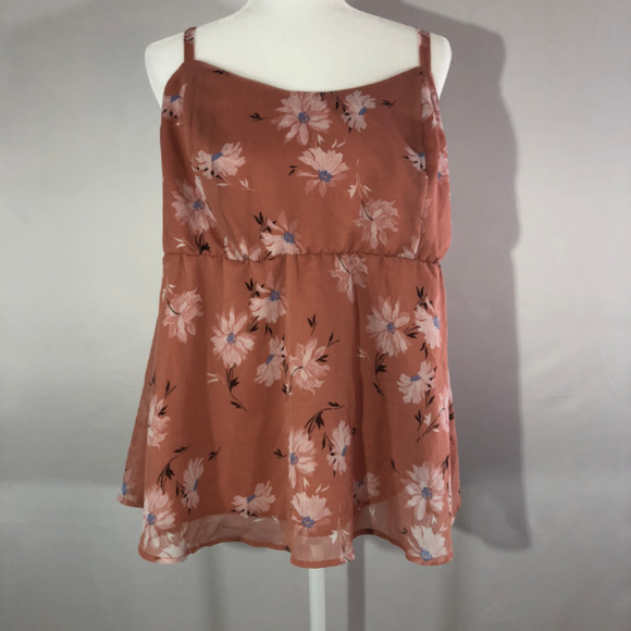 Torrid Babydoll Peach Floral Cami Tank Size 2 - Picture 2 of 7